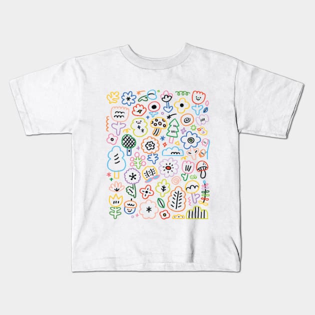 Flowers Doodles (Light ver.) Kids T-Shirt by alittleidiot